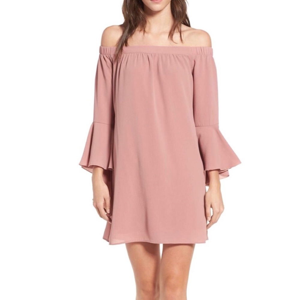 Mauve bell sleeve off shoulder dress